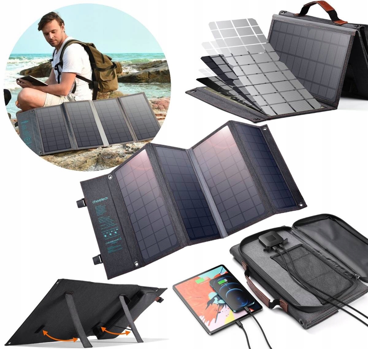 CHOETECH ŁADOWARKA SOLARNA KOLEKTOR BATERIA 36W USB-A USB-C QC PD 3.0 36W Stan opakowania oryginalne