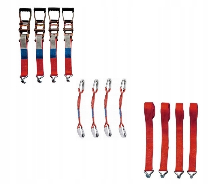 Červené ramenní popruhy 4T Zesílená páska 45 cm Háčky Dráp Guma 3 m 50 mm