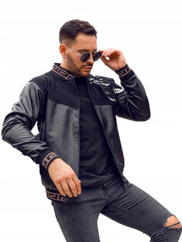Kurtka Skórzana Bomberka Męska Czarna 6671 Denley_xl