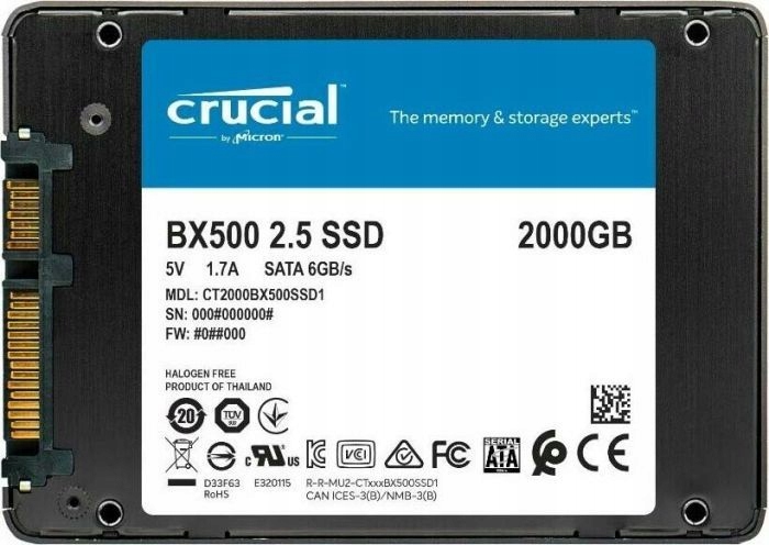 CRUCIAL BX500, 2TB, SATA 2.5" SSD — 12