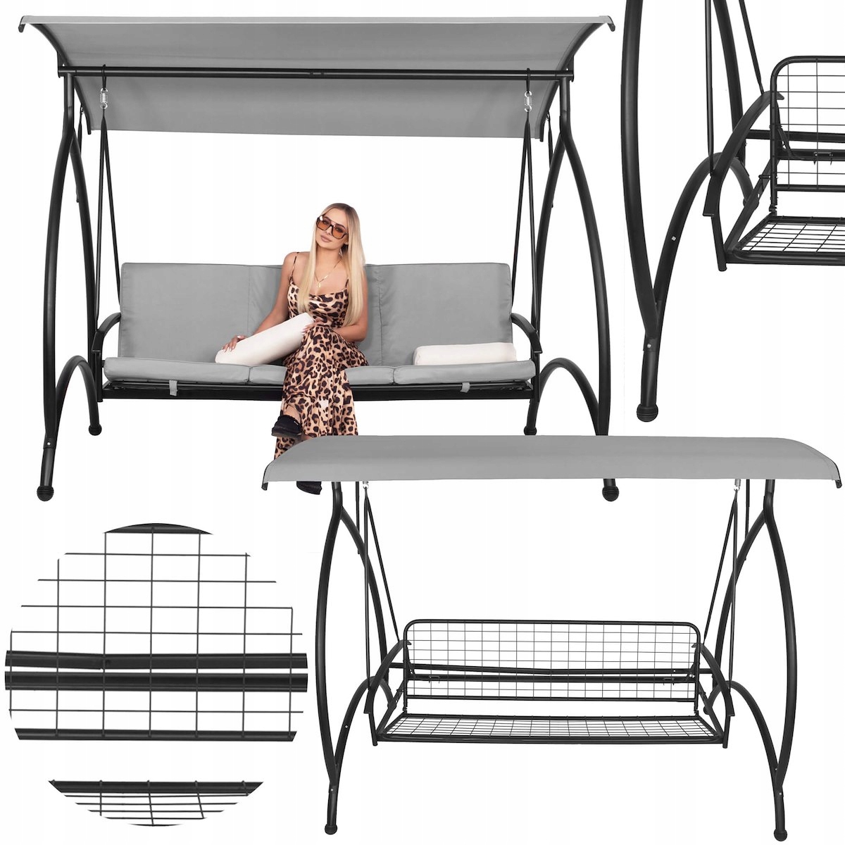HUŚTAWKA OGRODOWA BUJANA ŁAWKA 3 OSOBOWA ROZKŁADANA 2w1 + DASZEK MATERAC Szerokość siedziska 47 cm