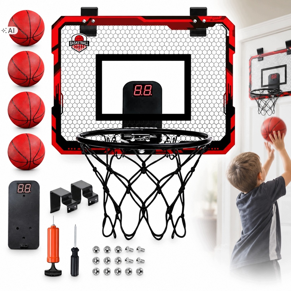 Basketbalový Koš Mini S Počítadlem Bodů, Montáž Na Dveře 3 Míčky