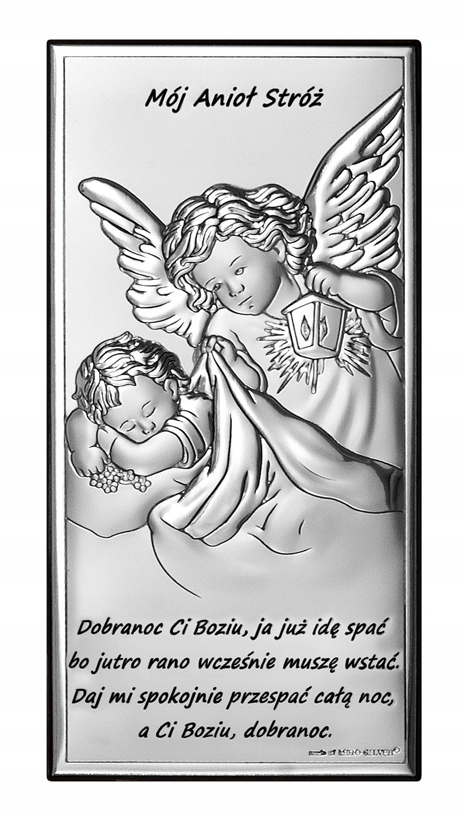 Stříbrný Obrázek Suvenýr Křest Sv. Anděl 7 x 14 cm +gravírování