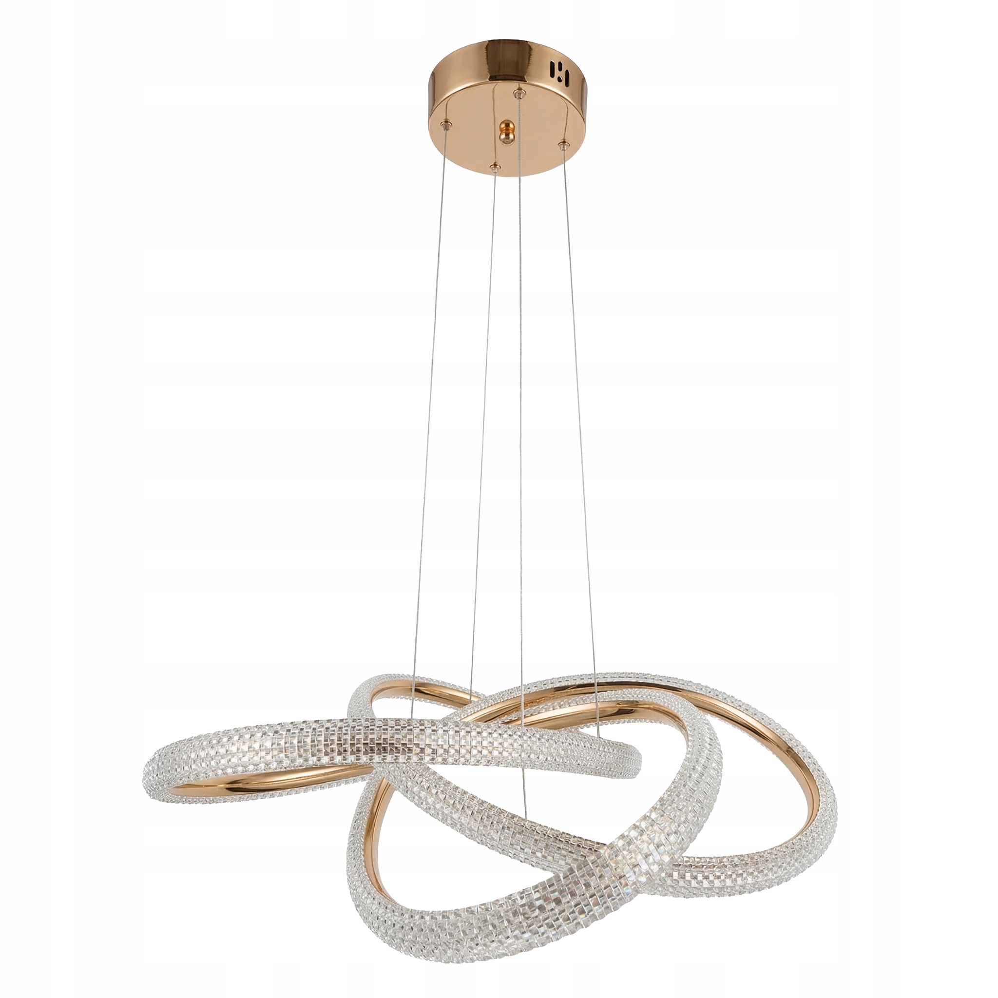Závesná stropná lampa Led zlatá s kryštálmi 60x60 Prepletená stuha