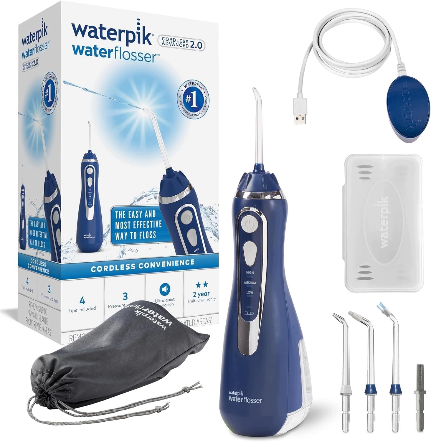 Waterpik Cordless Advanced – bezprzewodowy irygator do zębów, niebieski