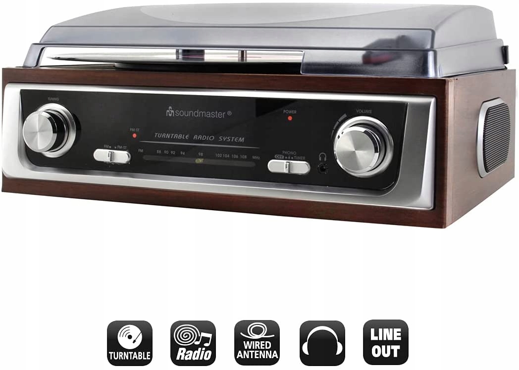 GRAMOFON RETRO Z RADIEM FM I WBUDOWANYMI GŁOŚNIKAMI SOUNDMASTER PL196H EAN (GTIN) 4005425010906