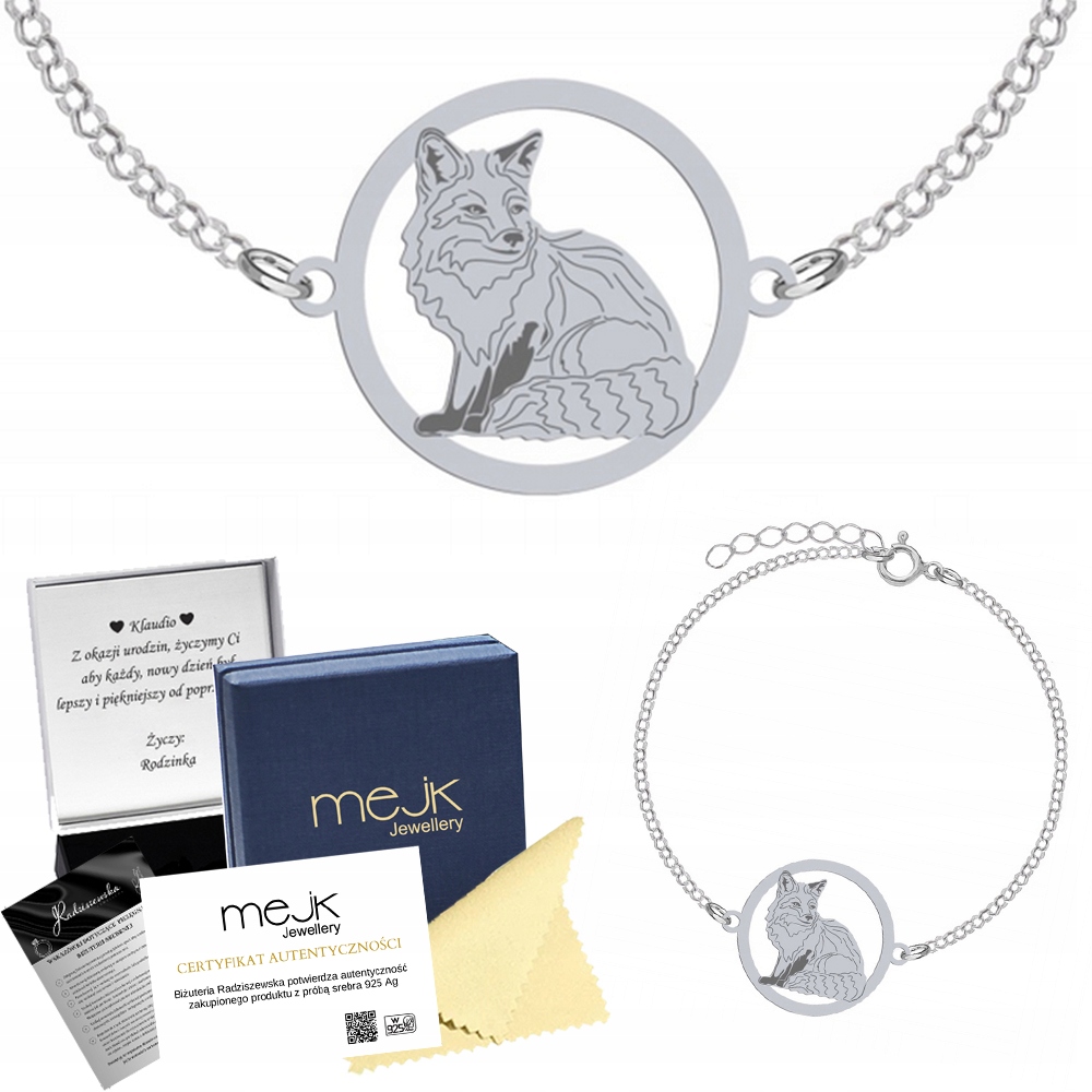 Stříbrný náramek s liškou 925 Dárek pro předškolačku Šperky Gravírování