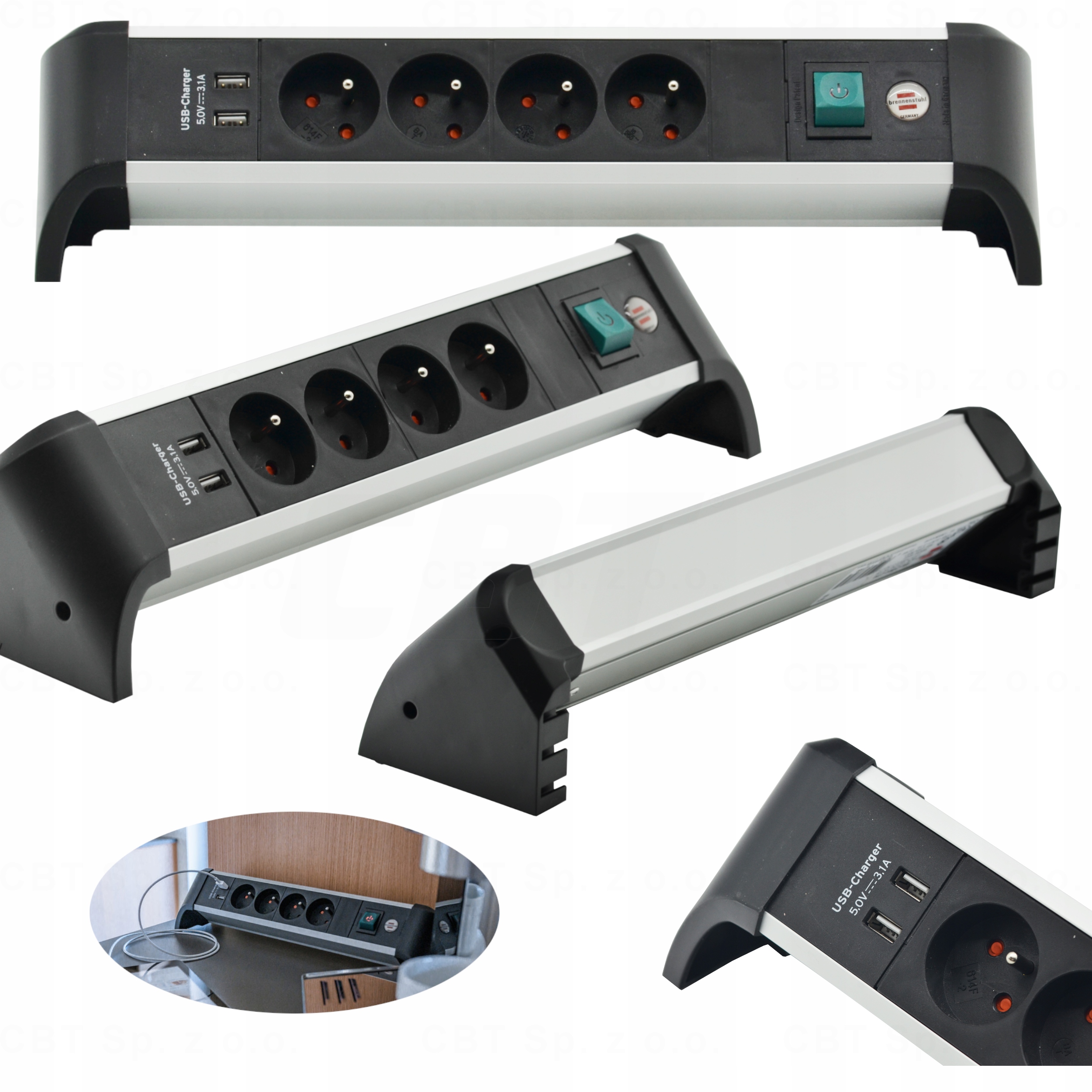 Listwa Elektryczna 4 Gniazda 2 Usb Alu Office Line Do Biura Domu Wyłącznik