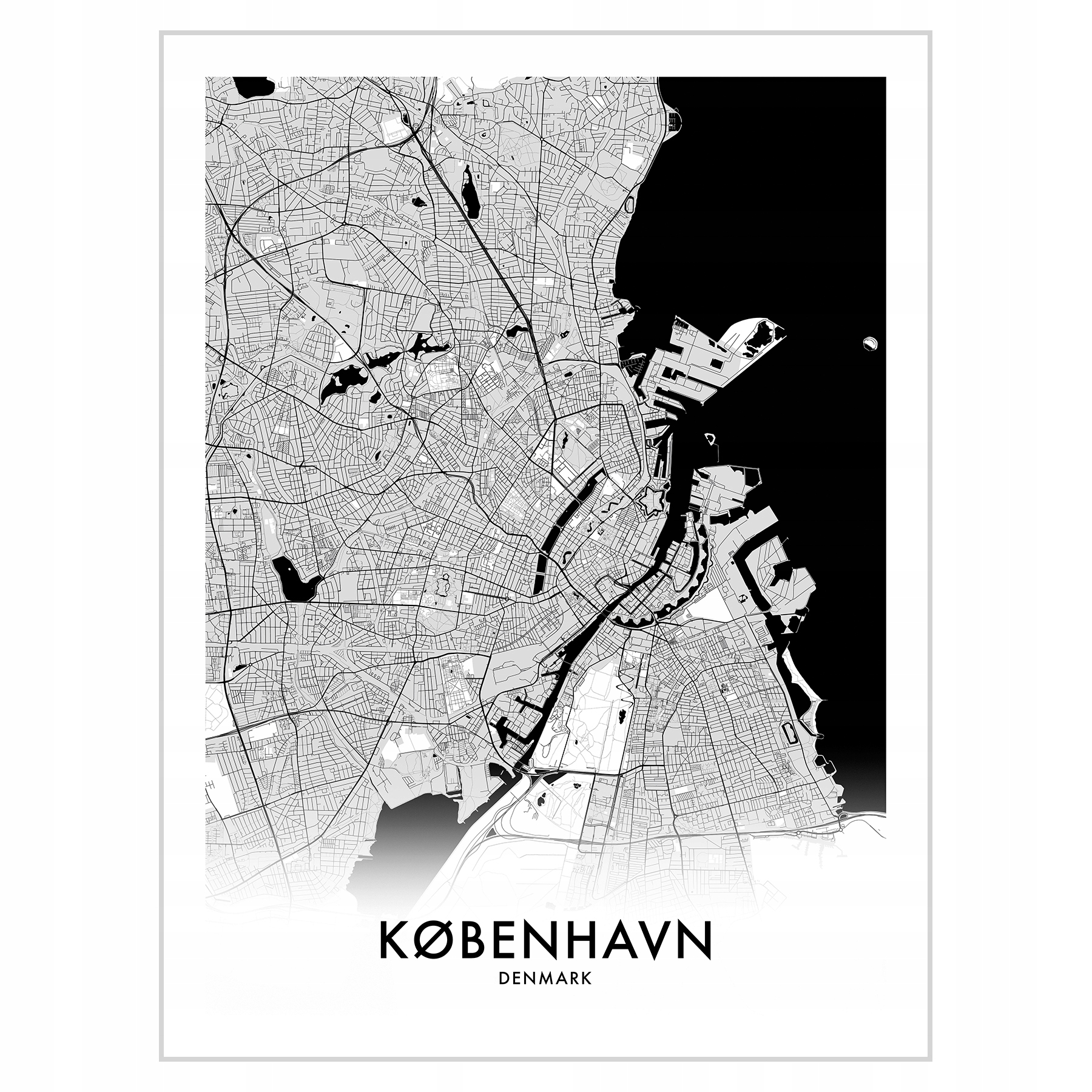 

Plakat 30x40 Mapa Kopenhaga Kolor czarno-biały