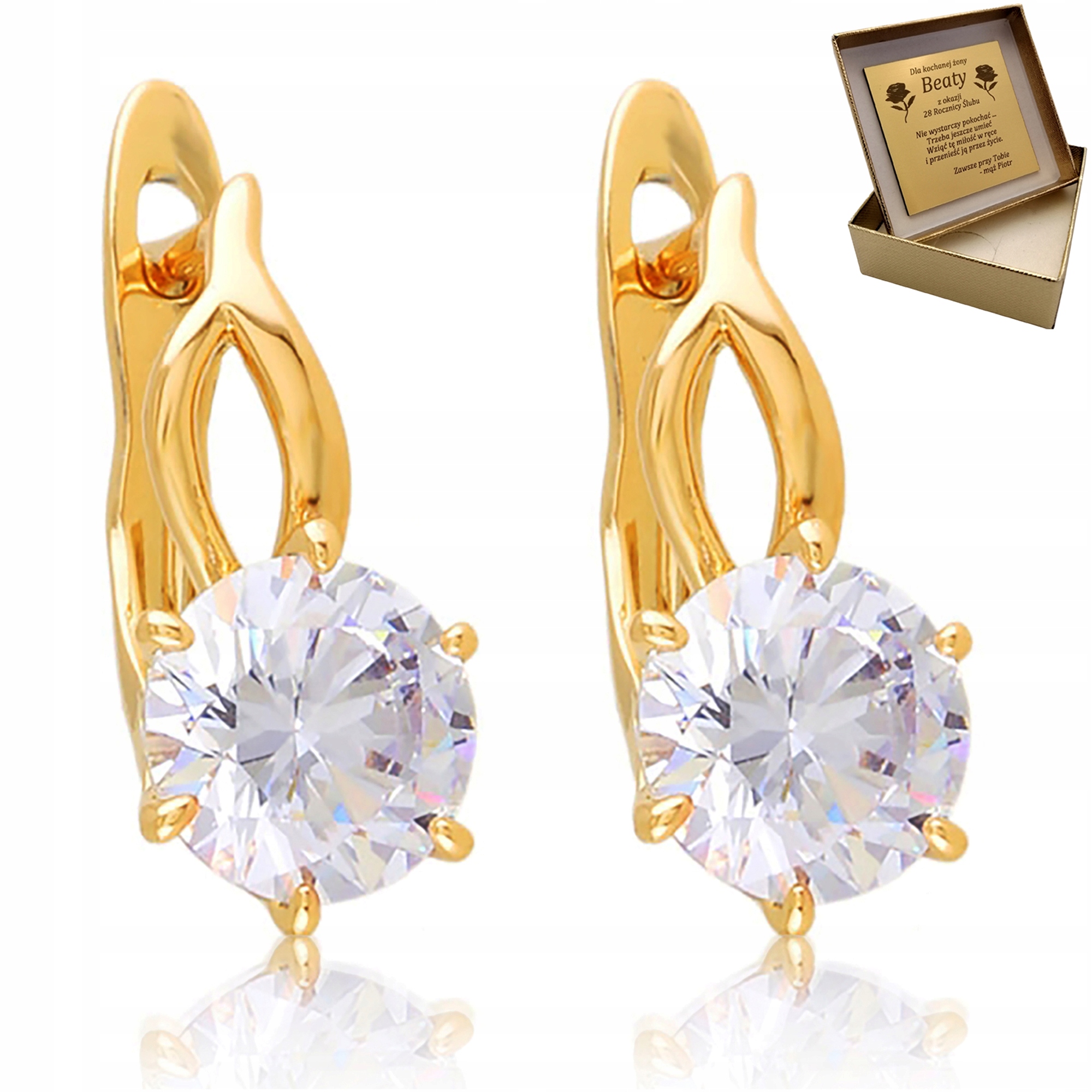 

Złote Kolczyki Wiszące Z Cyrkoniami 18K Grawer