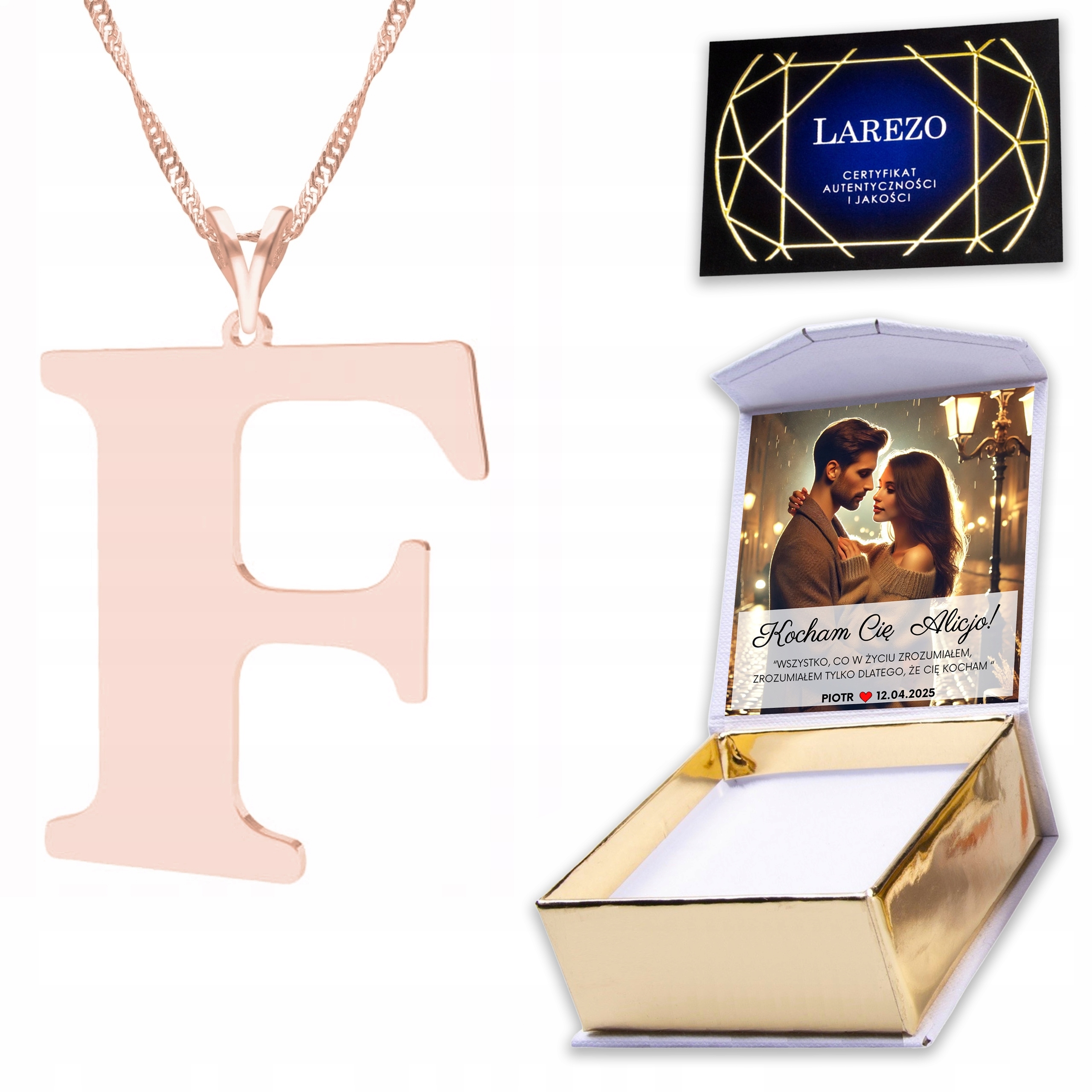 Pozlacený náhrdelník 925 s velkou písmenkou Písmeno Iniciál Letter F Potisk