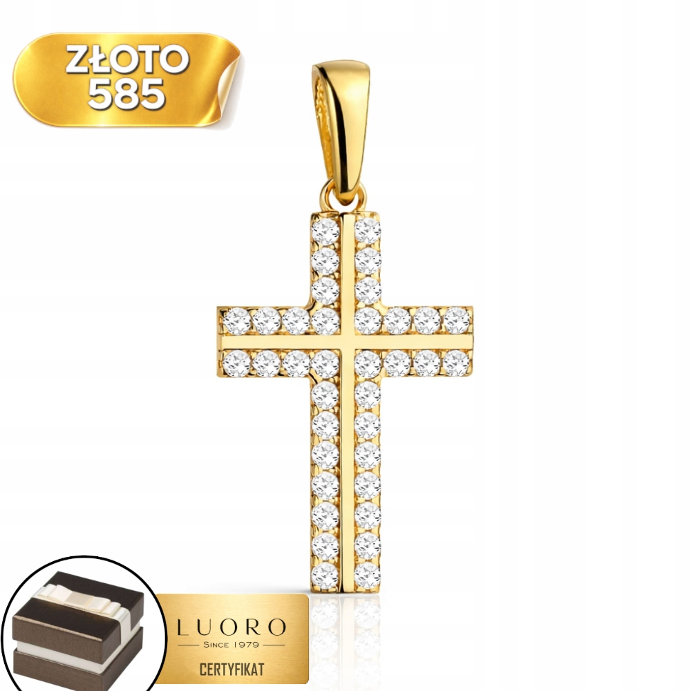 Zlatý Křížek 585 14K Se Zirkony 22 MM, Jemný Dárek