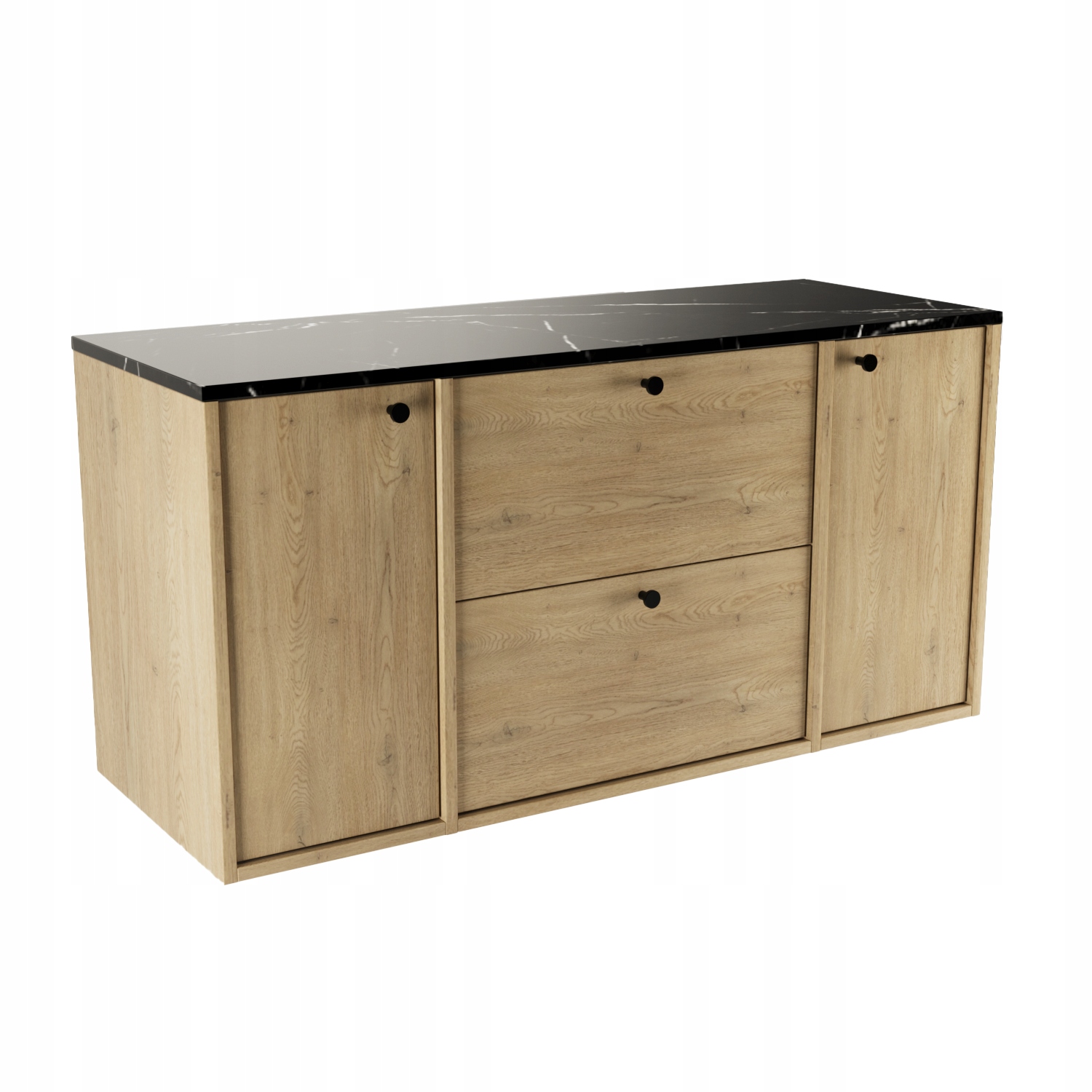 Skříňka pod umyvadlo a zásuvky 120 cm Dub Cremona/Mramor Černá Belino