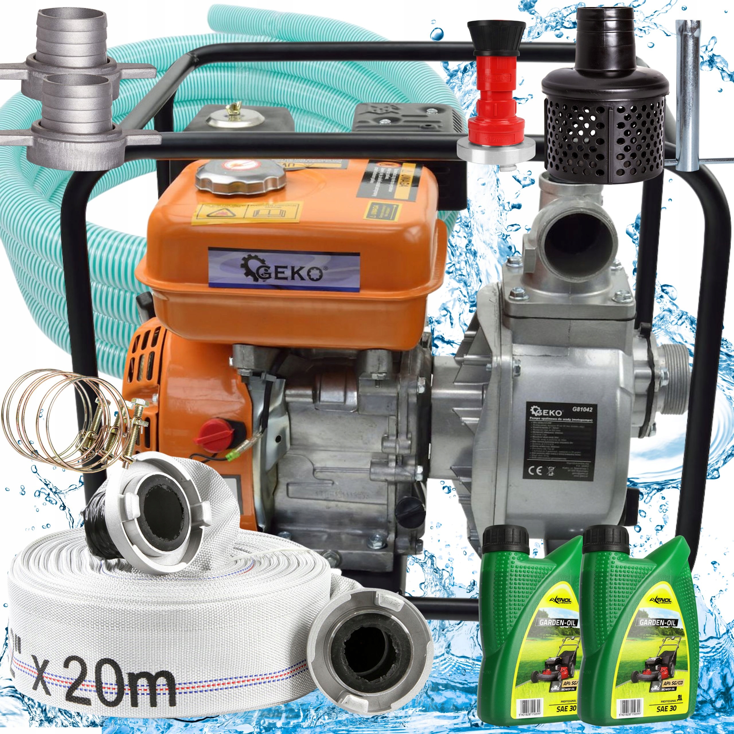 Benzínové Čerpadlo 2" 7KM Silná Hotová Sada Hadicových Olejov Komplet 600L/min