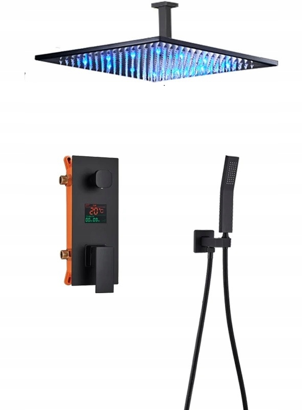 Čierna sprchová batéria Vodopád 40 LCD Led