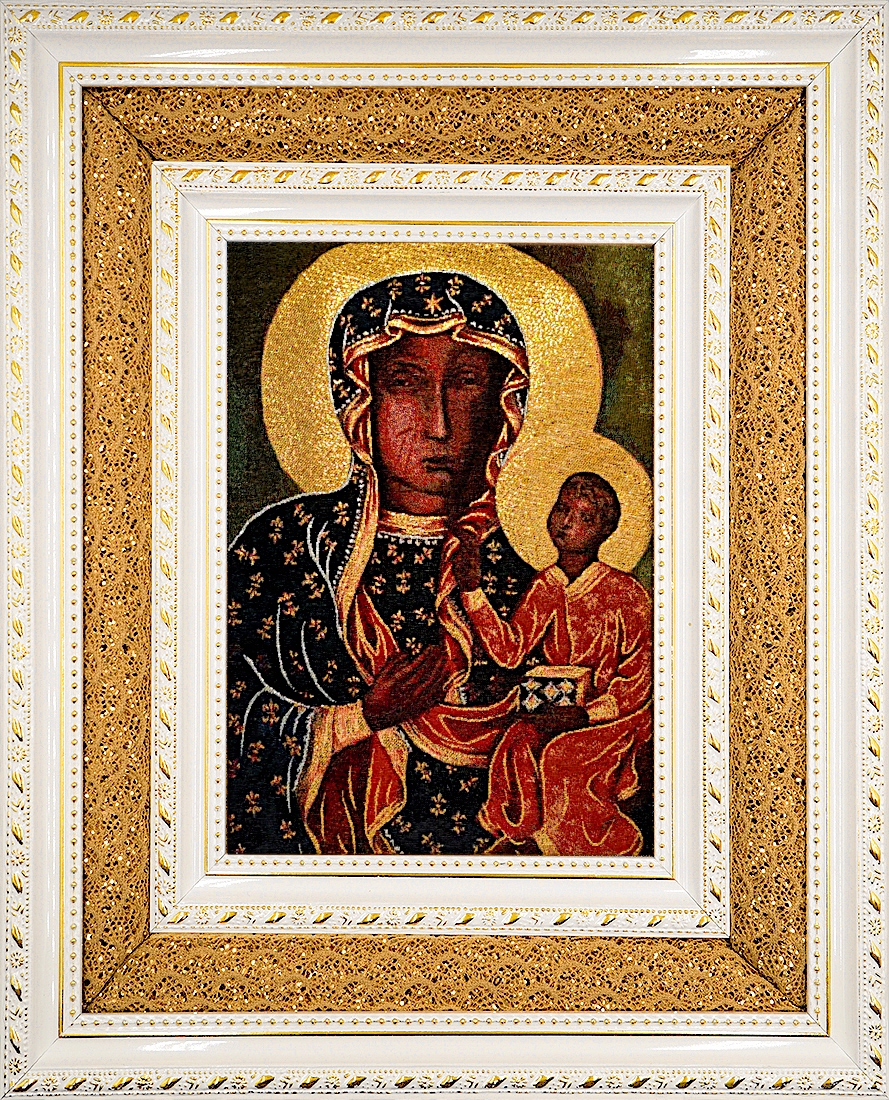 Obraz vyšívaný s dvojitým rámem Panna Maria Čenstochovská 38/32 cm 2025D5