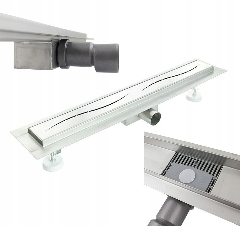 Lineární Odtok Streifen se sprchovým sifonem, ocelová sprchová vanička, 80 cm