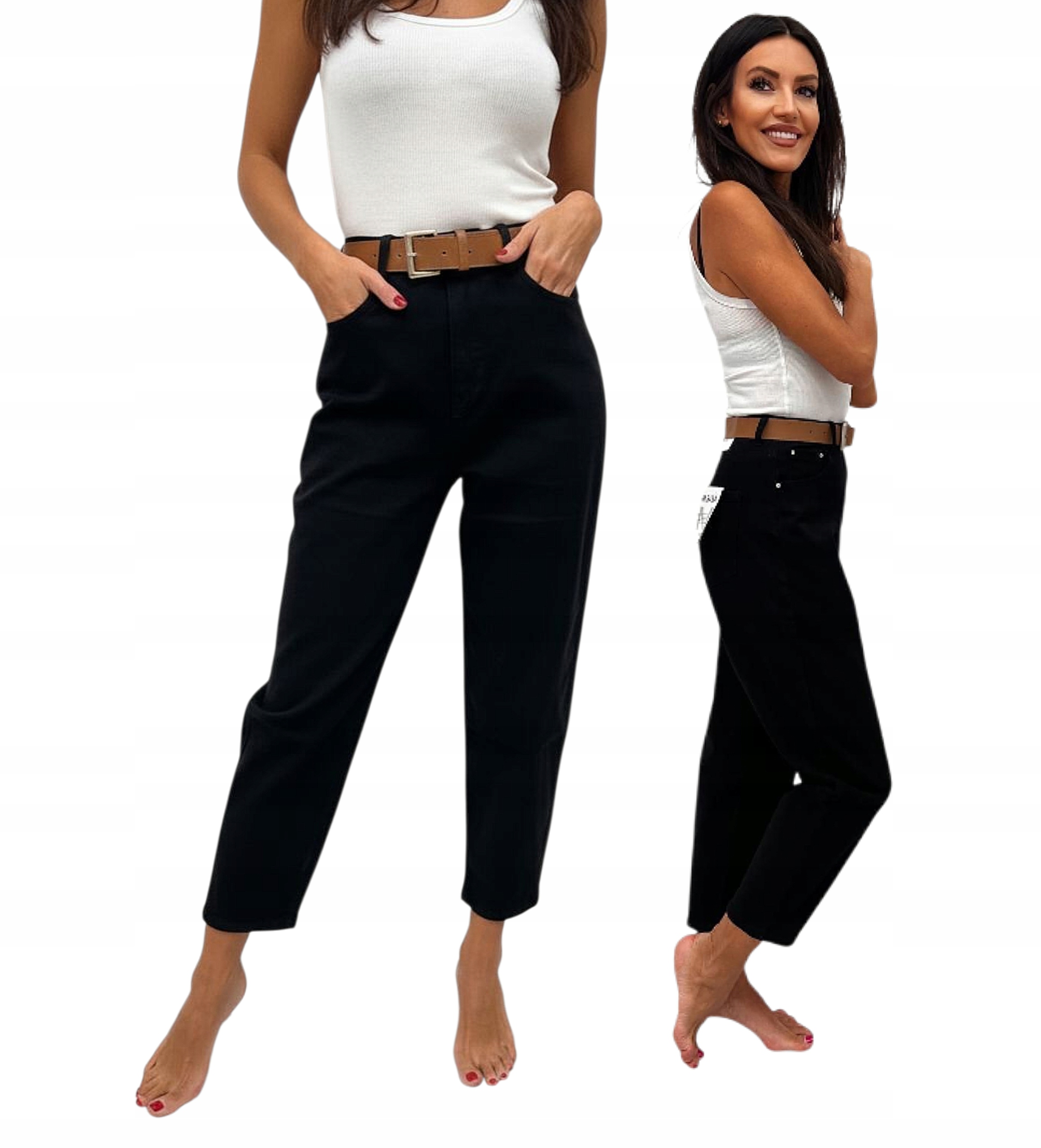 Módní Džínové Kalhoty S Páskem Typu Balloon Skinny vel. Xs 34 Černé