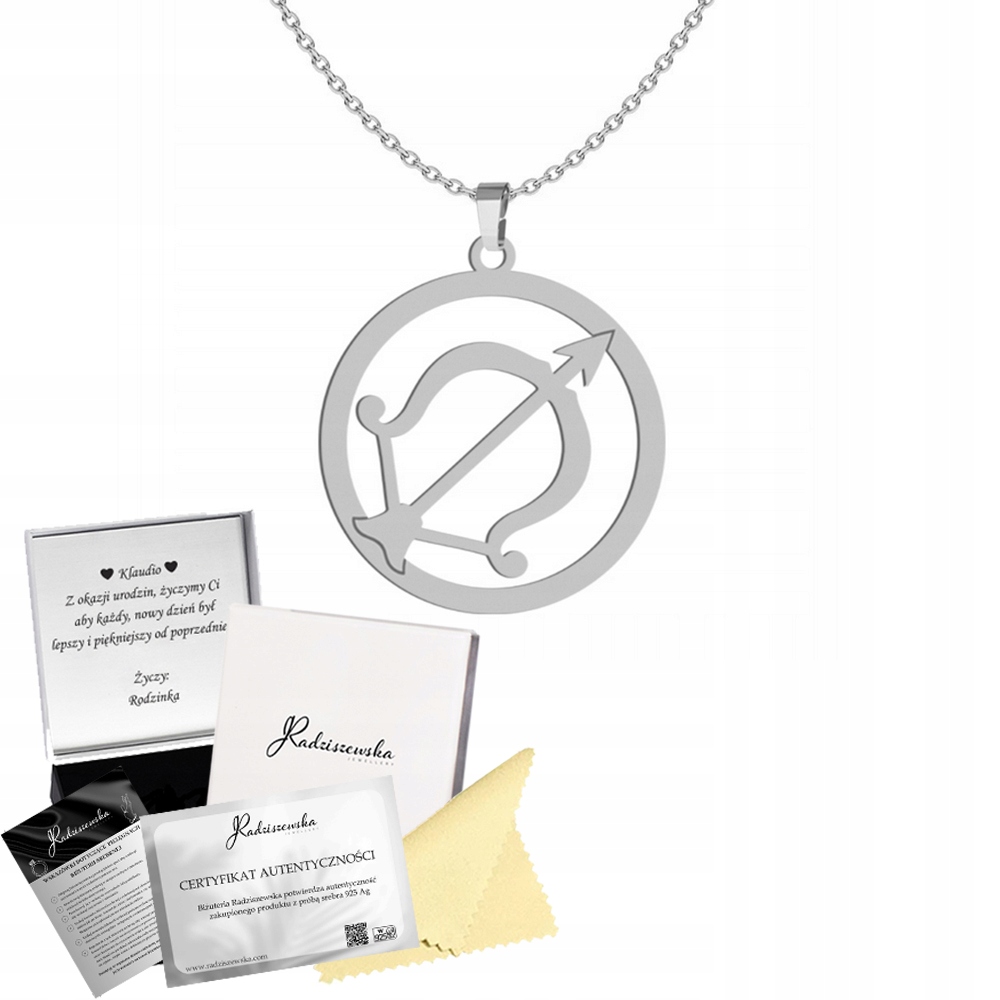 Stříbrný Náhrdelník Znamení Zvěrokruhu Střelec Stříbro 925 Dárek Gravírování Bonus