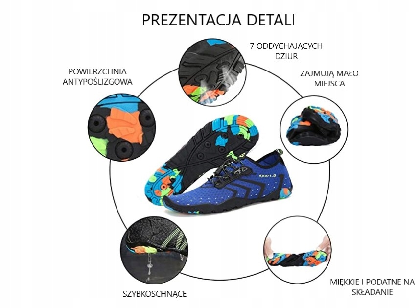BUTY DO WODY PLAŻOWE PŁYWANIE JEŻOWCE NIEBIESKI Model 3