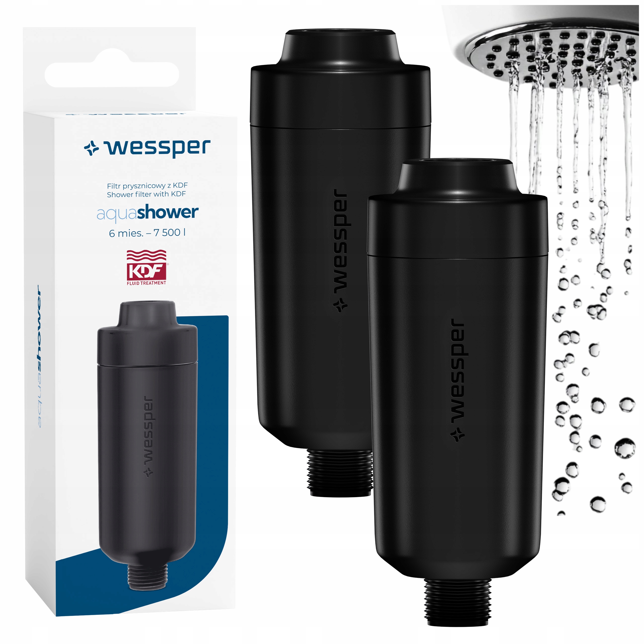 2x Sprchový Filtr Wessper pro tvrdou vodu – obsahuje Kdf a polyfosfát