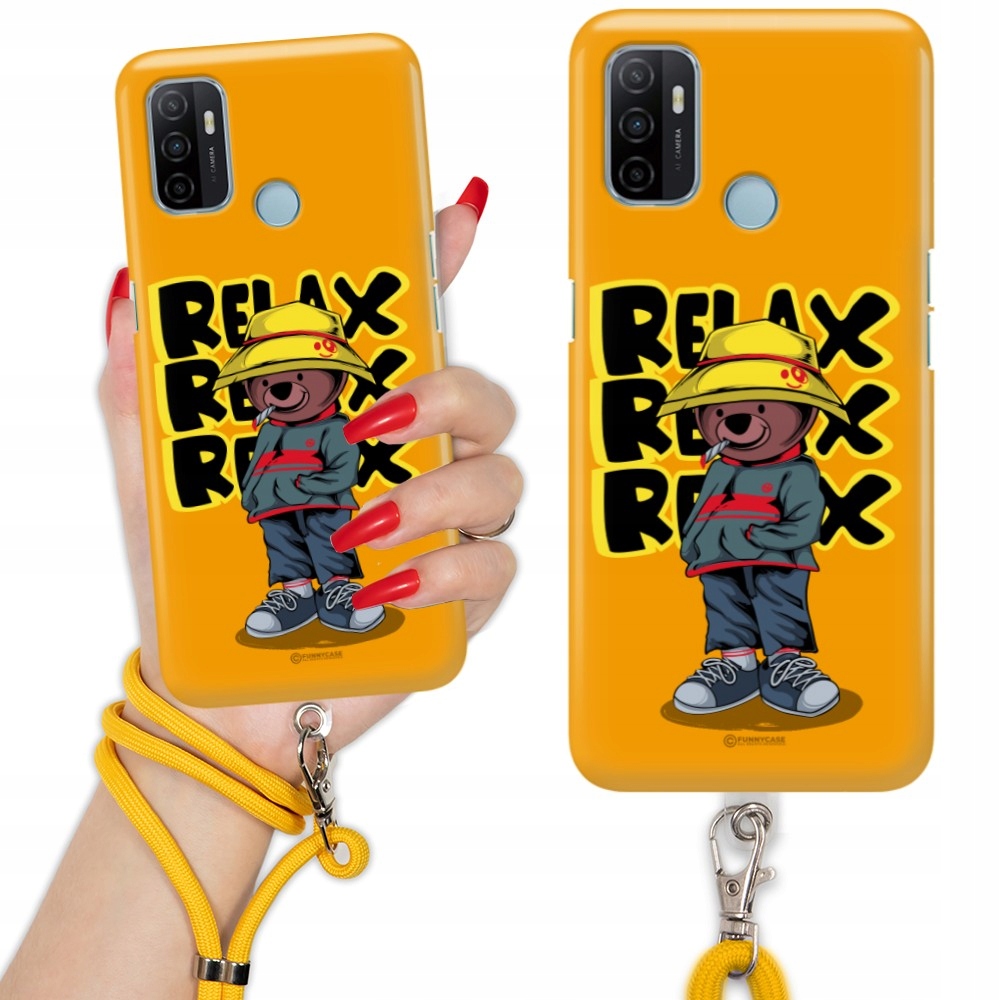 Pouzdro Quick Quick pro Oppo A53 Vodítko Šňůra Žlutá Medvídci Teddy Mix vzorů