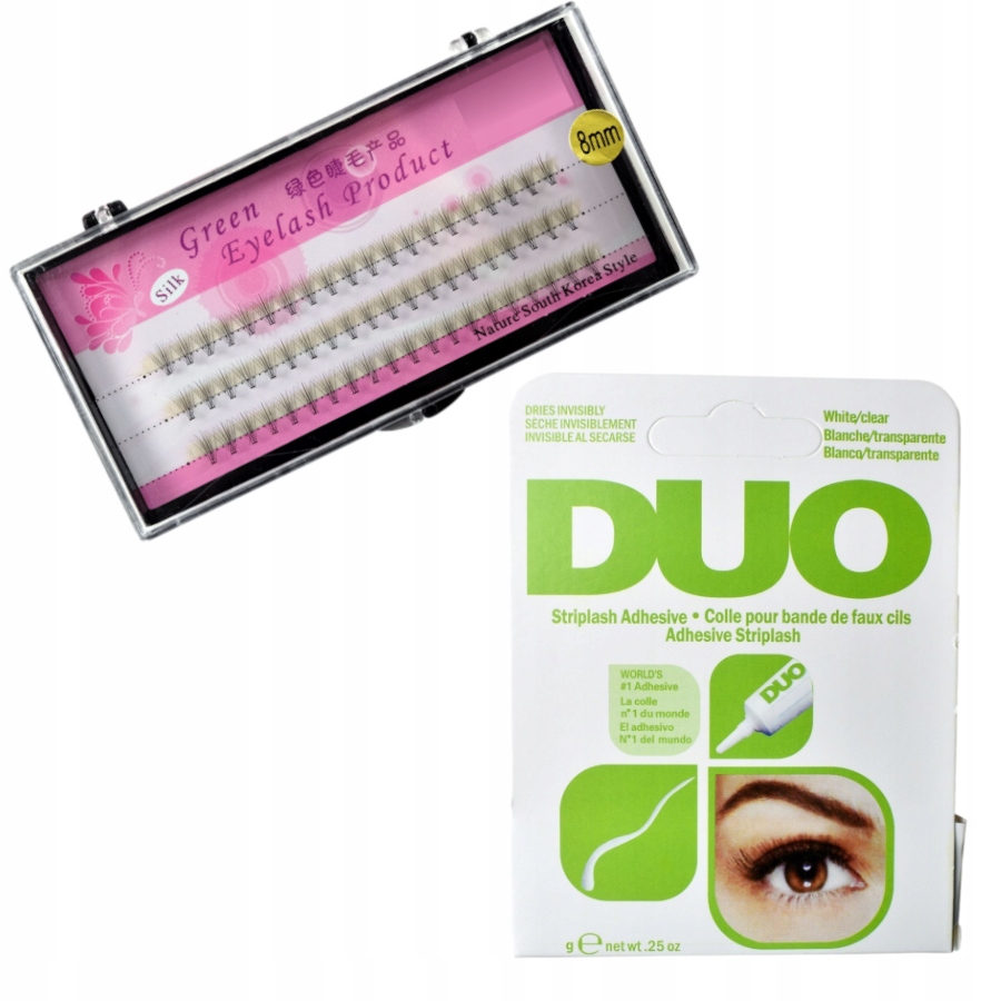 ZESTAW RZĘSY JEDWABNE KĘPKI 8mm KLEJ DUO CLEAR