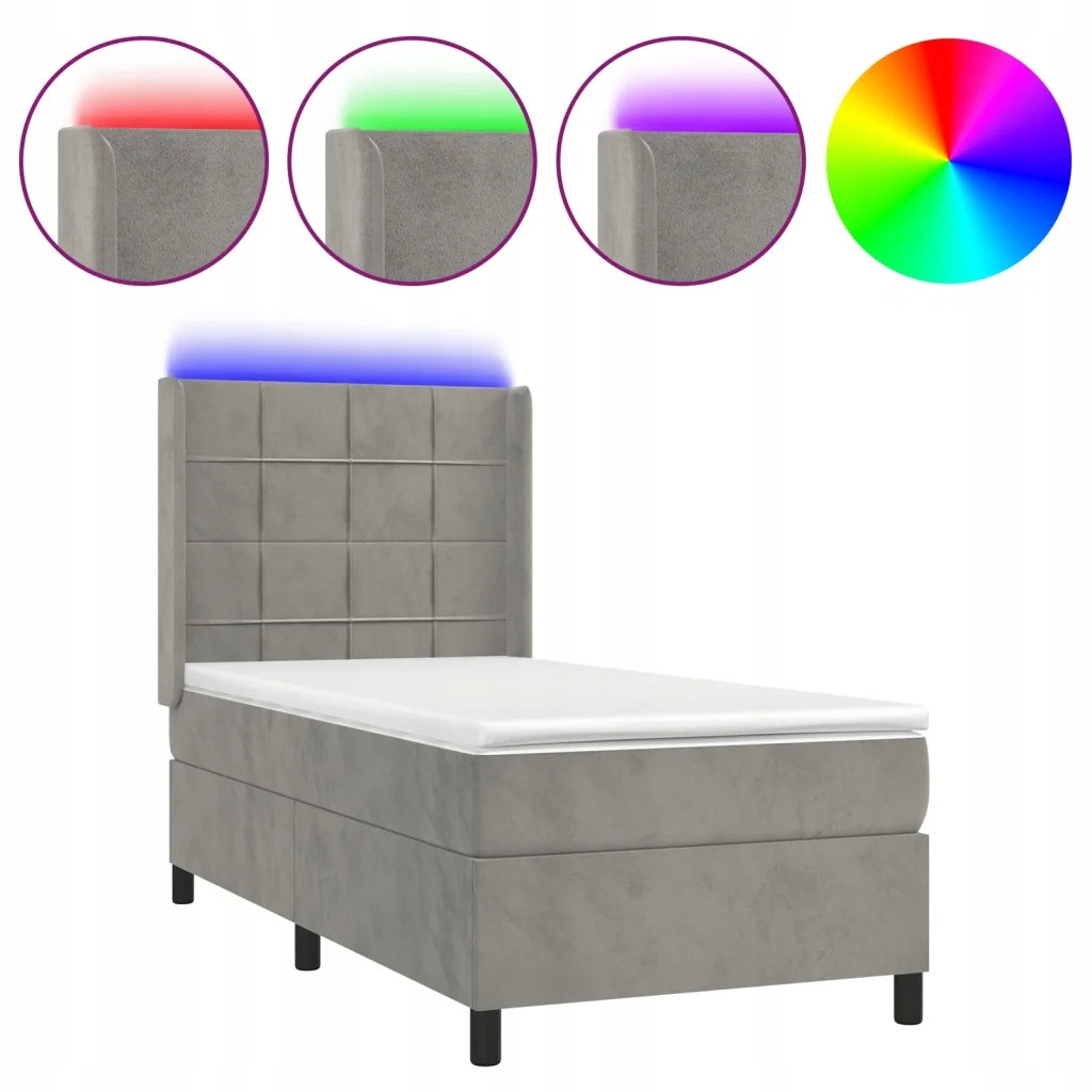 Kontinentální postel s matrací a Led, šedá 90x20
