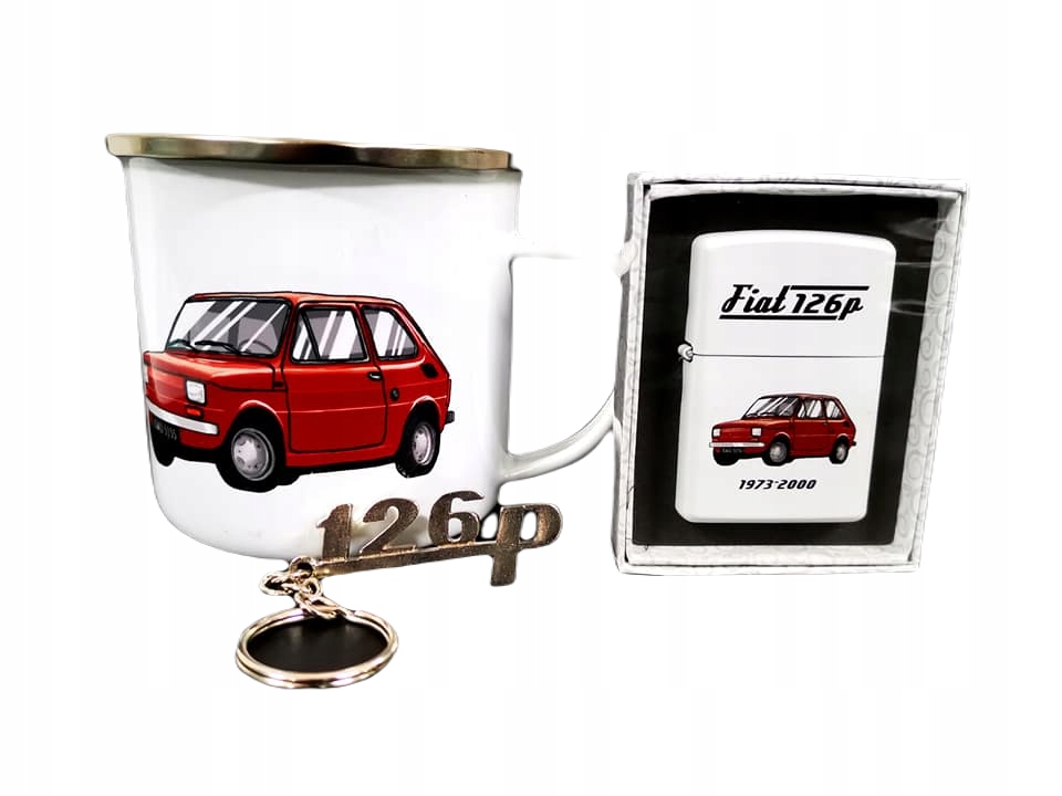 

Zestaw Kubek Fiat 126p red brelok zapalniczka