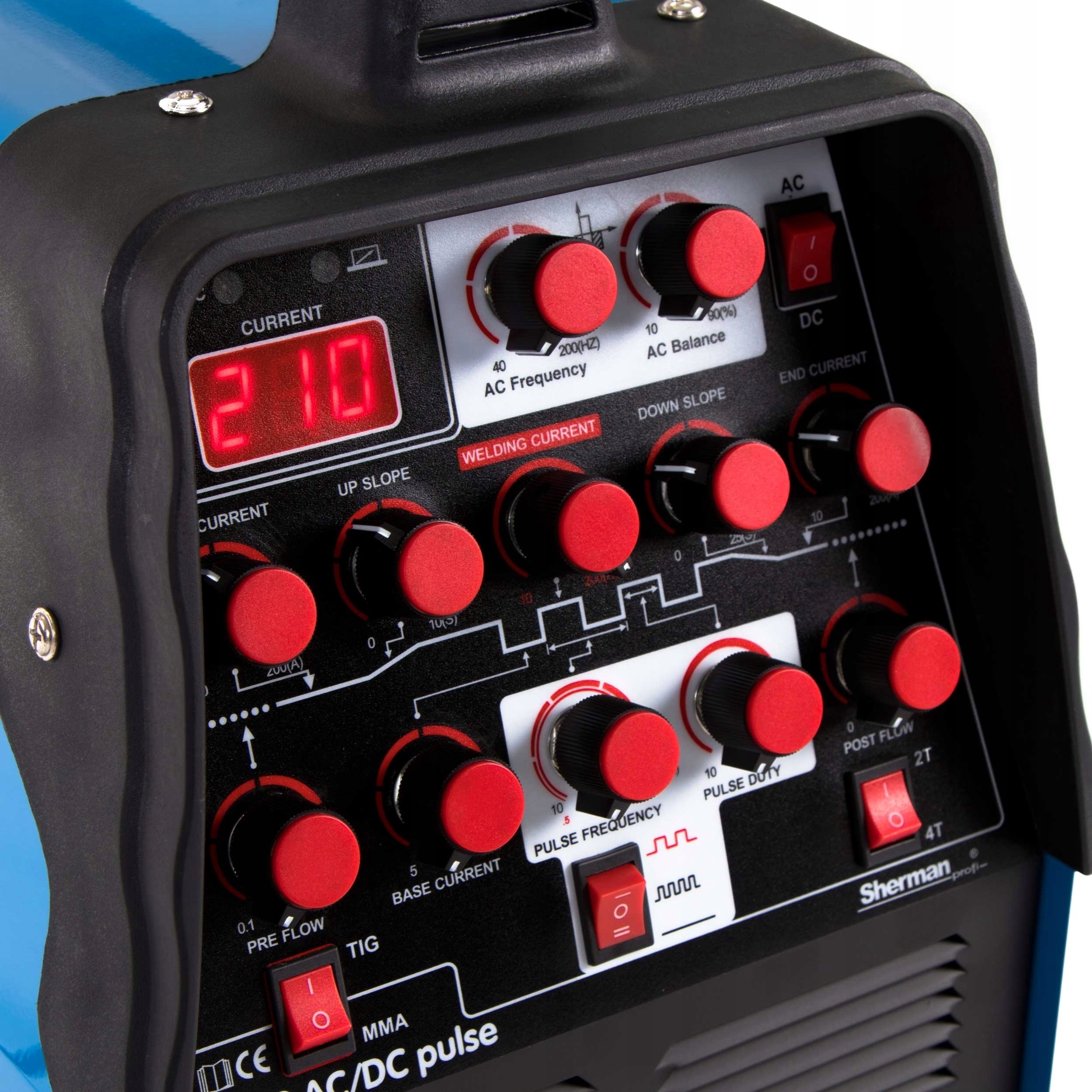 SPAWARKA INWERTEROWA SHERMAN TIG 210 AC DC PULS MMA 200A HF IGBT ALUMINIUM Kod producenta Sherman TIG 210 AC/DC Pulse