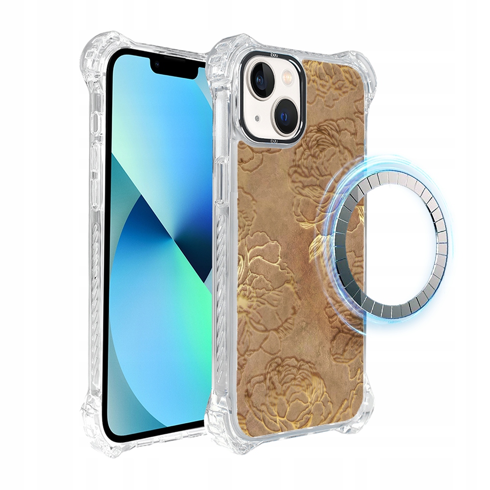 Pouzdro pro iPhone 13 Ibizu DropGuard Ultra s MagSafe, Zlaté pivoňky