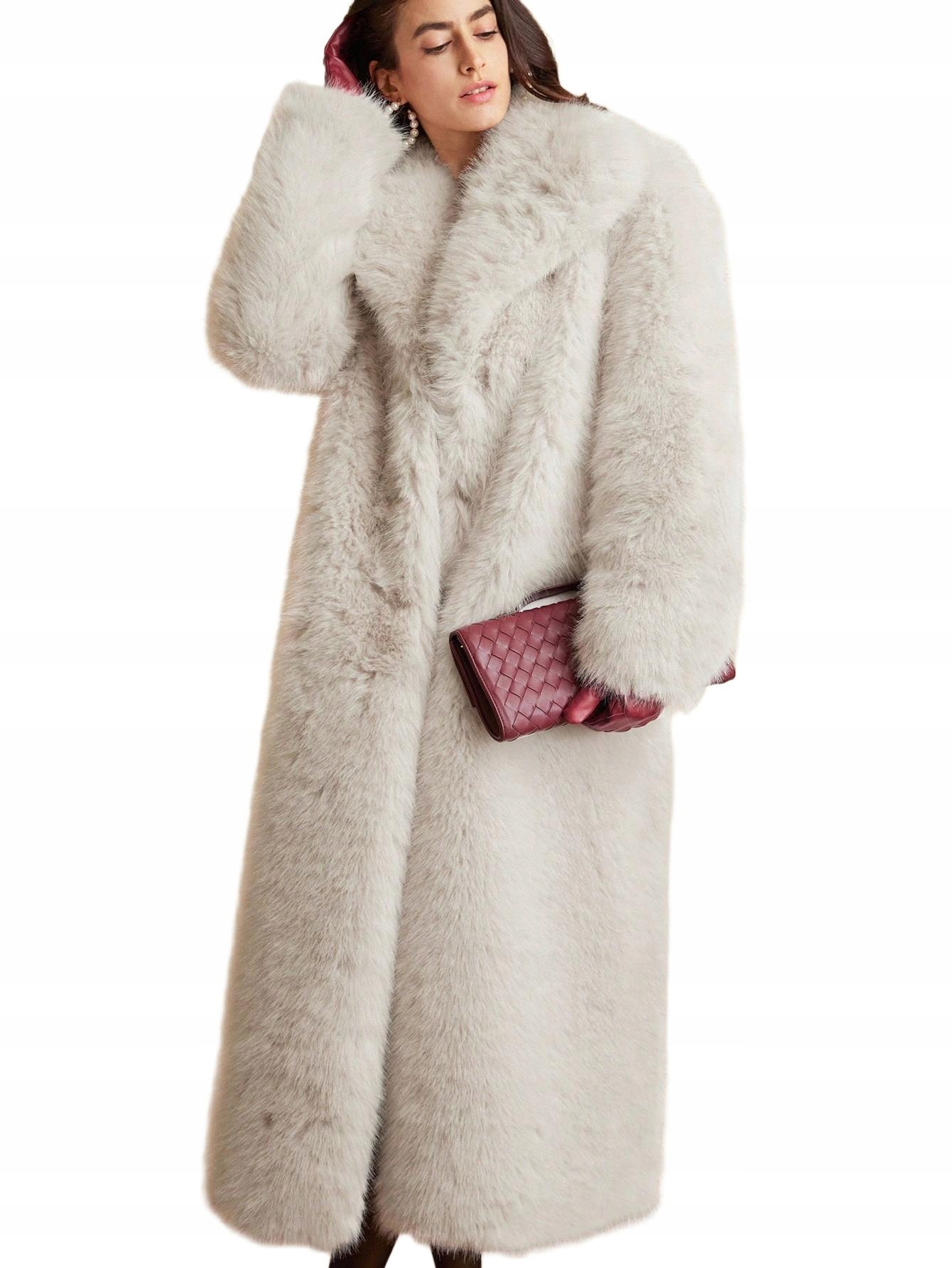 SHEIN DŁUGIE BEŻOWE FUTRO Z PASKIEM S