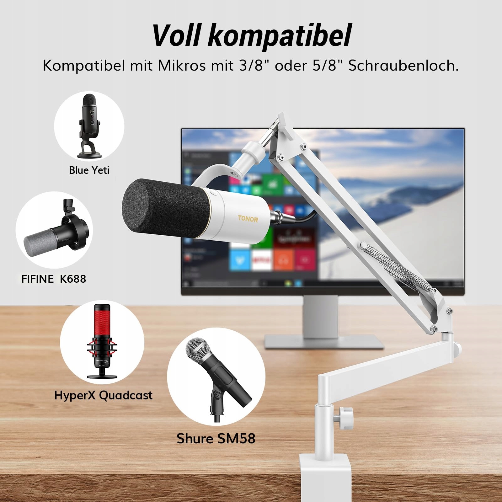 TONOR Niskoprofilowy Boom Arm Do Gamingu Podcastingu HyperX Blue Yeti — miniatura 5