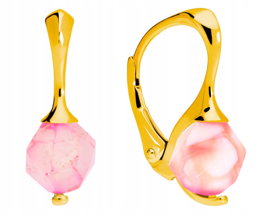 

Srebrne kolczyki różowe agat naturalny pozłacane