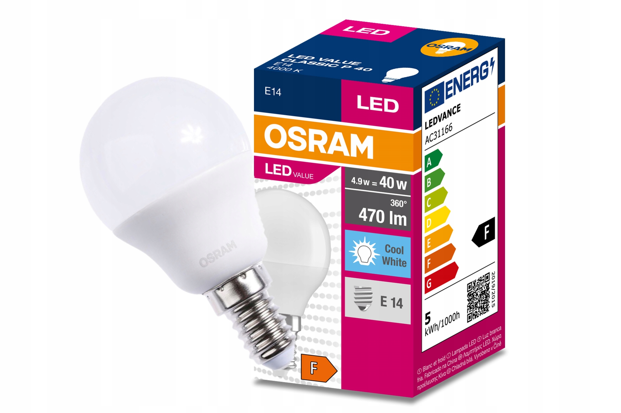 

Żarówka Led Kulka E14 4.9W 40W 4000K 470lm Osram