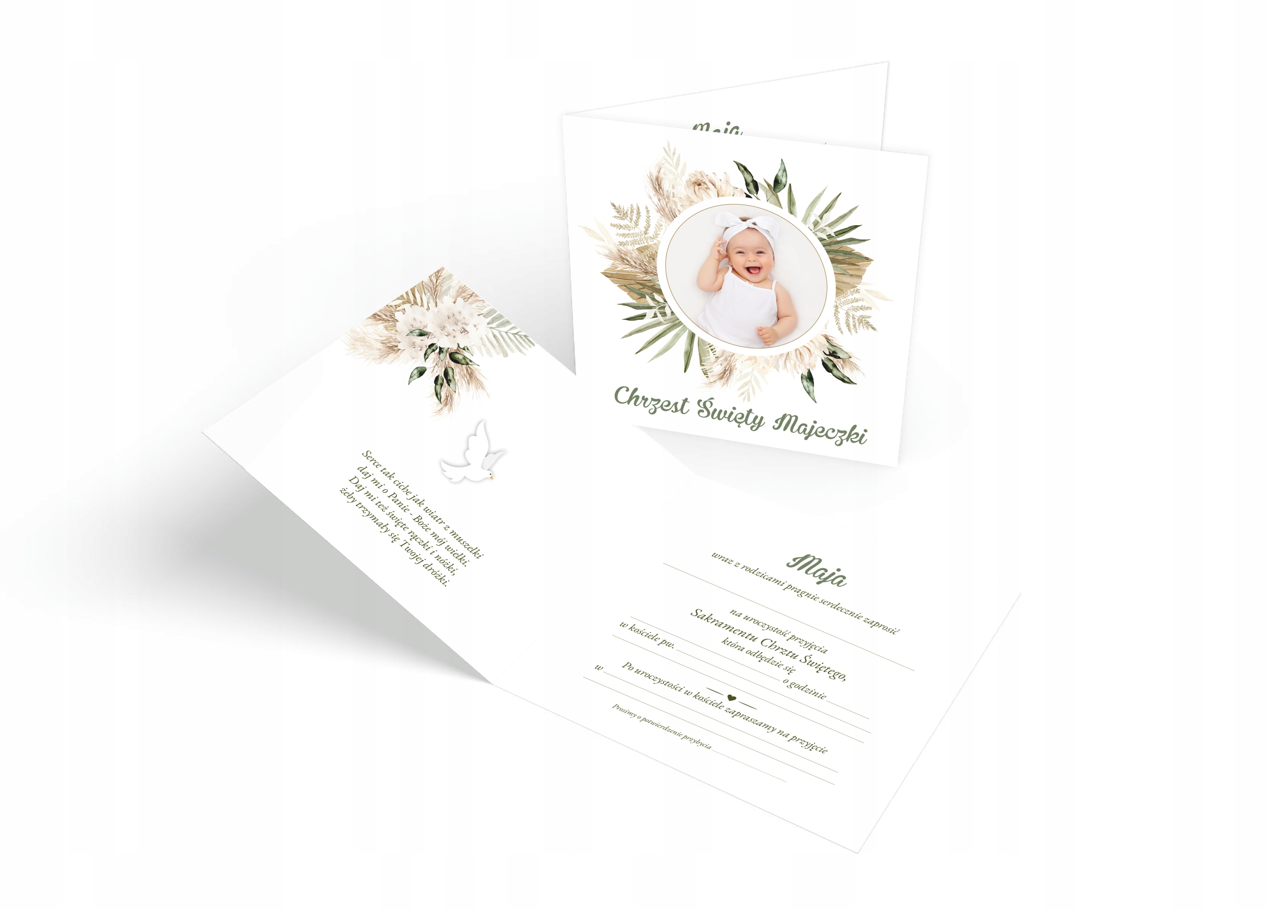 ZAPROSZENIA NA CHRZEST - ZE ZDJĘCIEM - BOHO - IMIĘ Kolor inny kolor