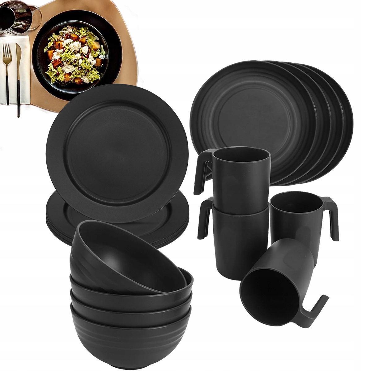 Zestaw Piknikowy Kempingowy Turystyczny Biwakowy Talerze Sztućce Kubki