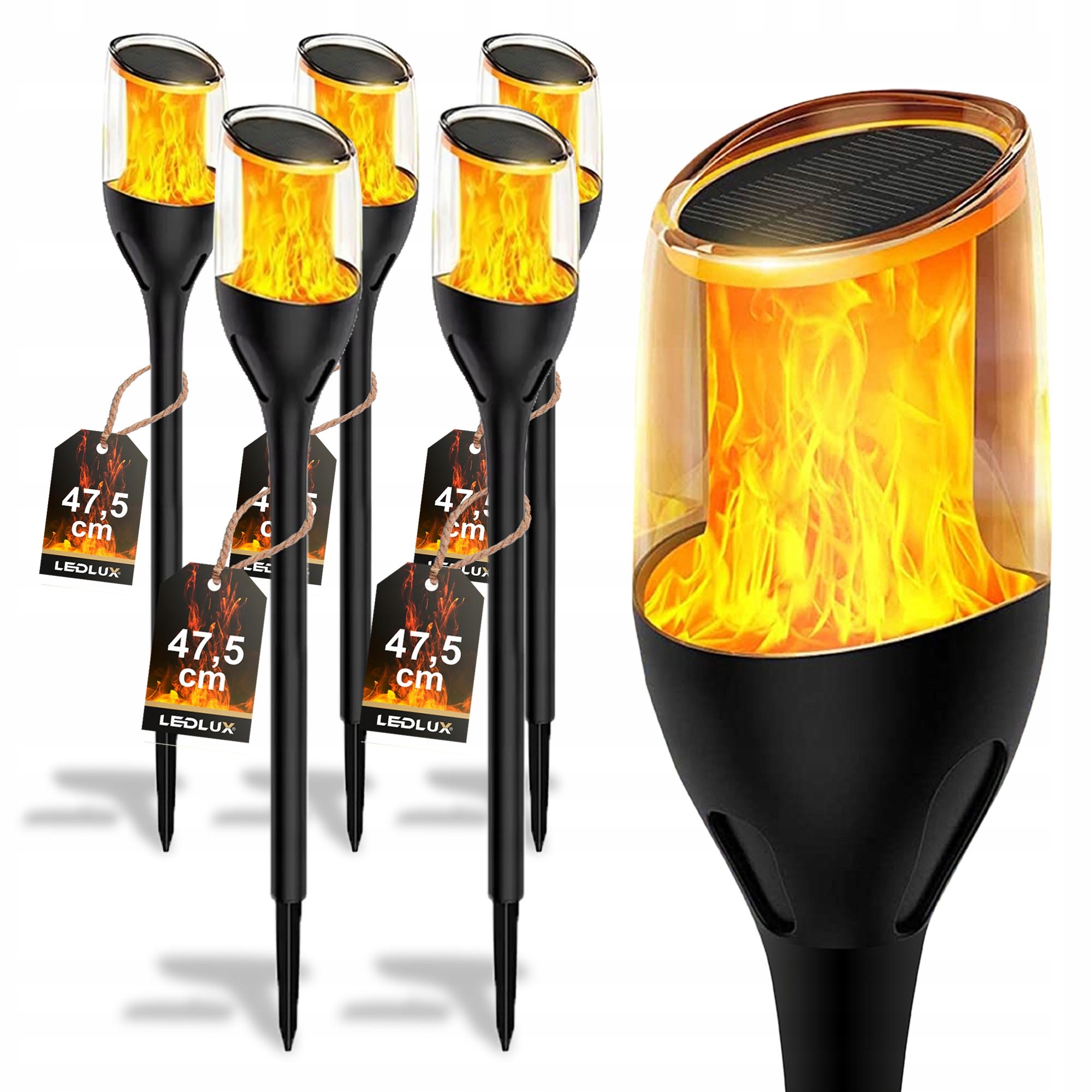 6x Lampa solarna Led Latarnia Pochodnia Wbijana płomień Słupek Premium