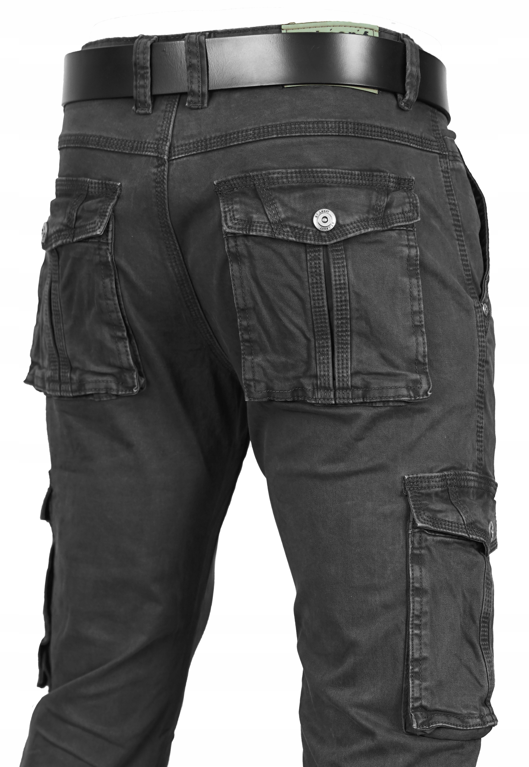 Spodnie Męskie Bojówki Szare Robocze Cargo Kieszenie Leon Mocne W35 L30