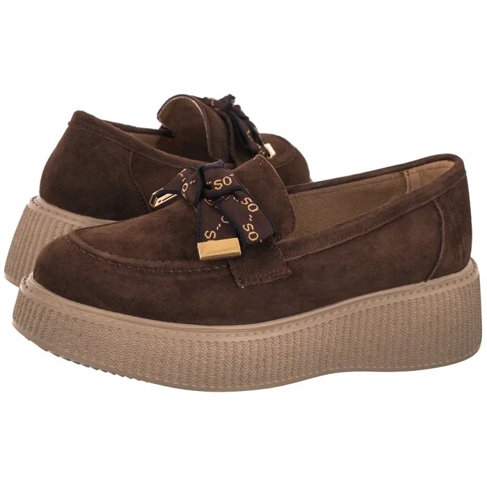 Dámské semišové boty Mokasíny Filippo Tmavě hnědé DP8293/26 Brown