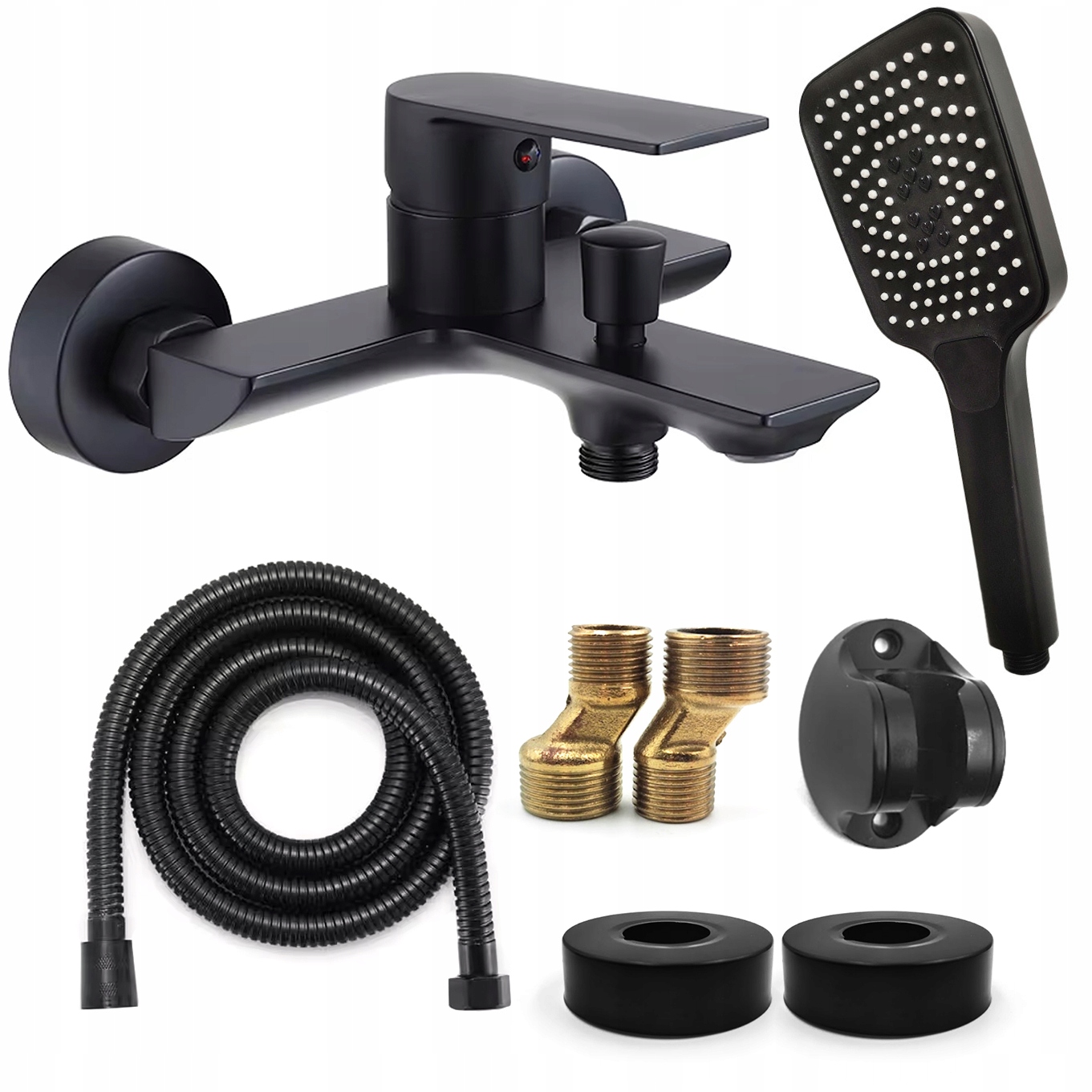 Černá Nástěnná Vanová Baterie S Sadou Hadice Sprchová Hlavice Držák Sprchy