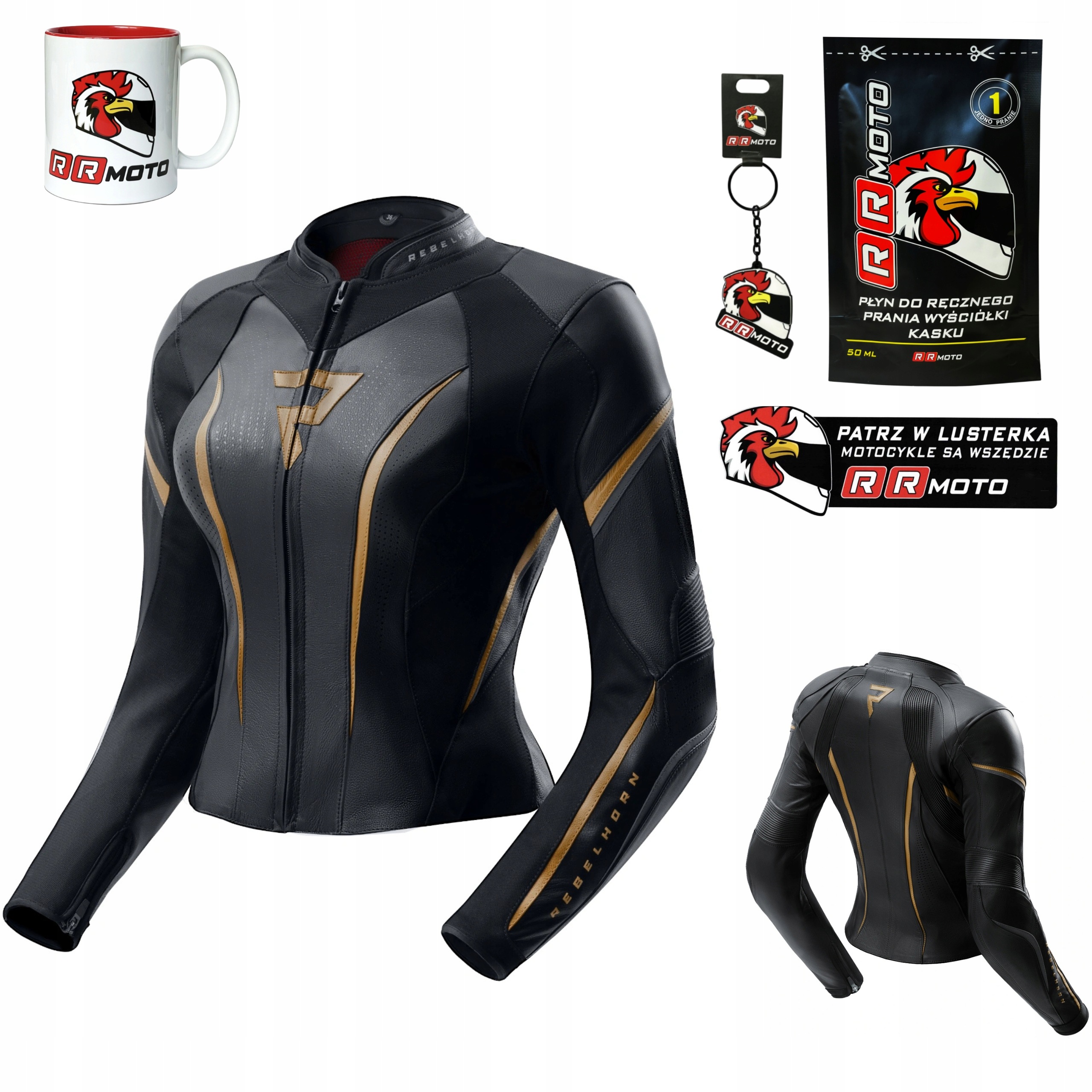Dámska motocyklová bunda Rebelhorn Diva St Black/gold čierna zlatá Darčeky