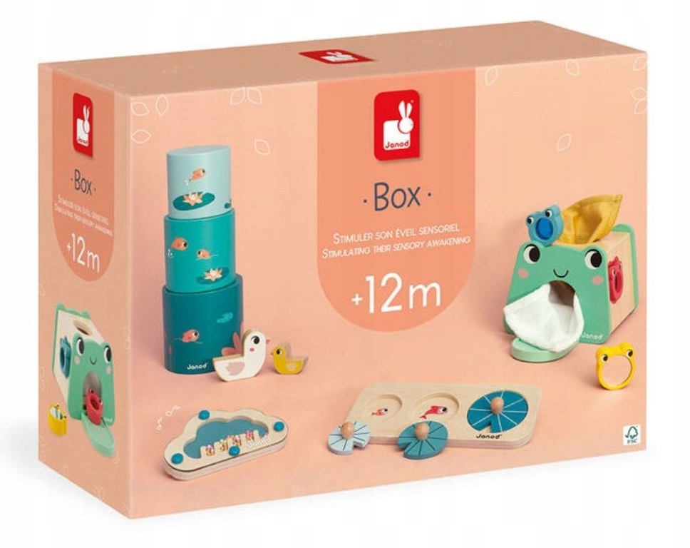 Zabawki drewniane zestaw zabawek edukacyjnych Box dla dzieci 12 m+, Janod