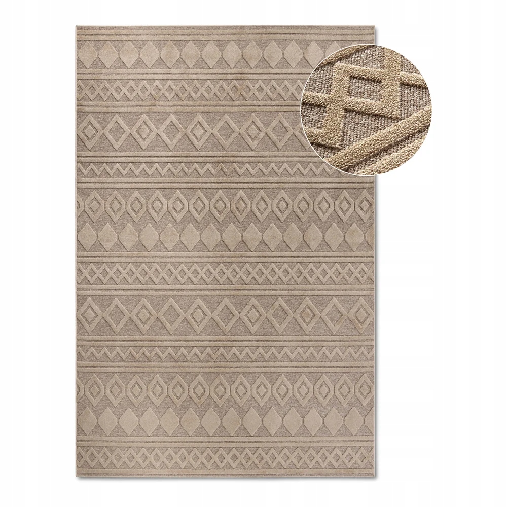 Koberec do obývacího pokoje 160x230 cm, béžový reliéfní 3D vzor