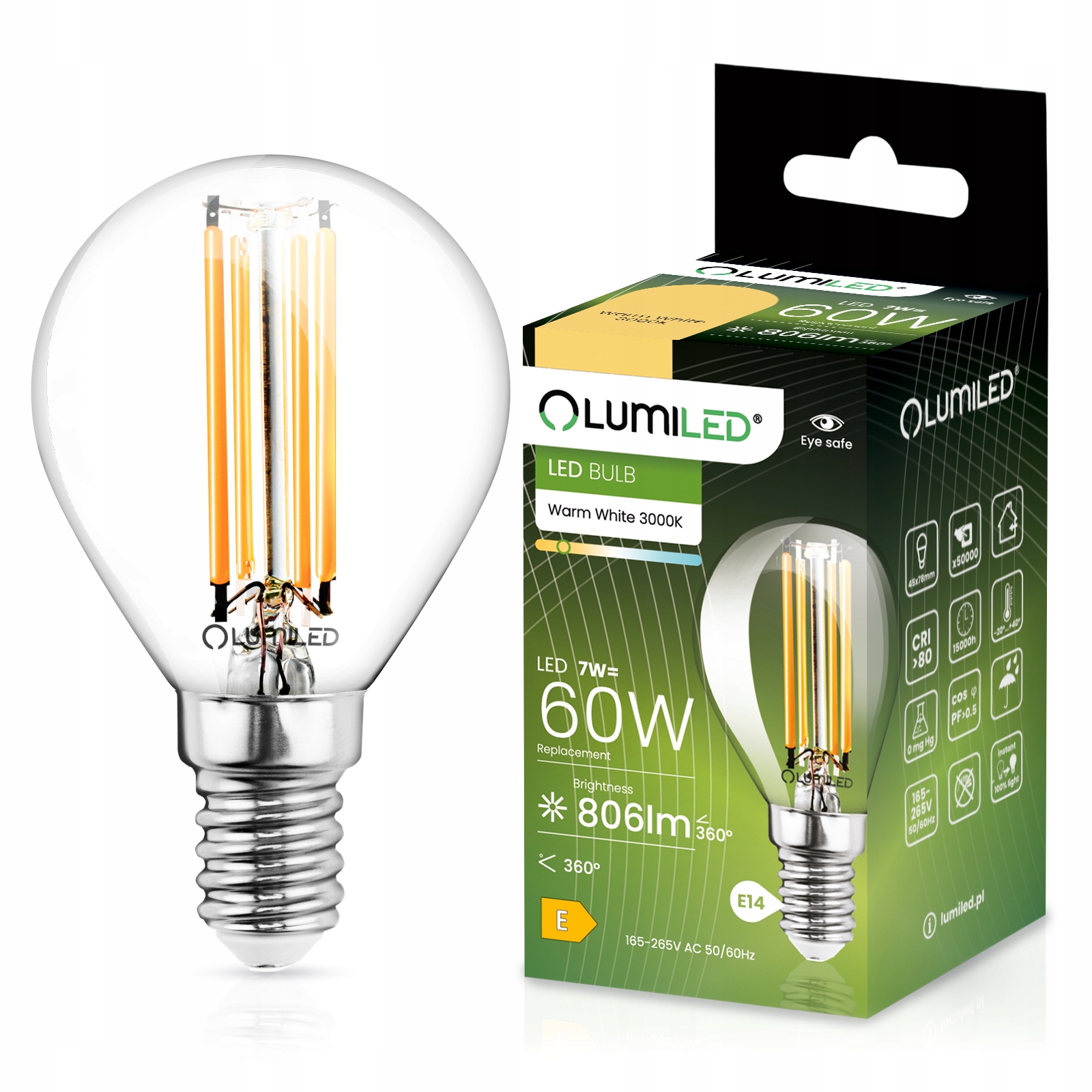 Żarówka LED KULKA E14 7W 3000K FILAMENT LUMILED
