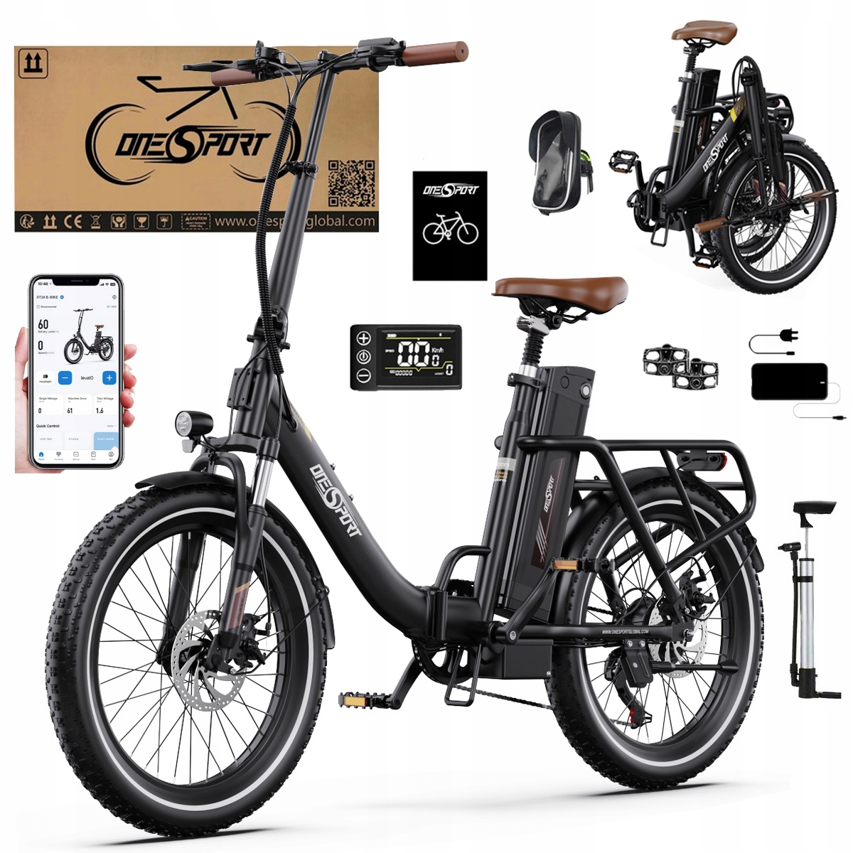 2026 Nowy Składany Rower elektryczny Onesport OT16-2 250W 48V17Ah120km 20"