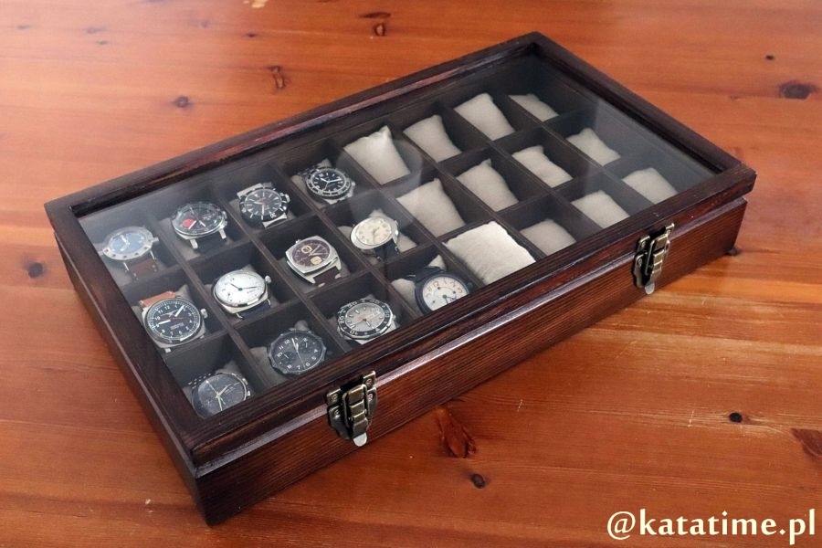SKRZYNECZKA KASETKA PUDEŁKO BOX NA 24 ZEGARKI DREWNIANA ROBIONA RĘCZNIE