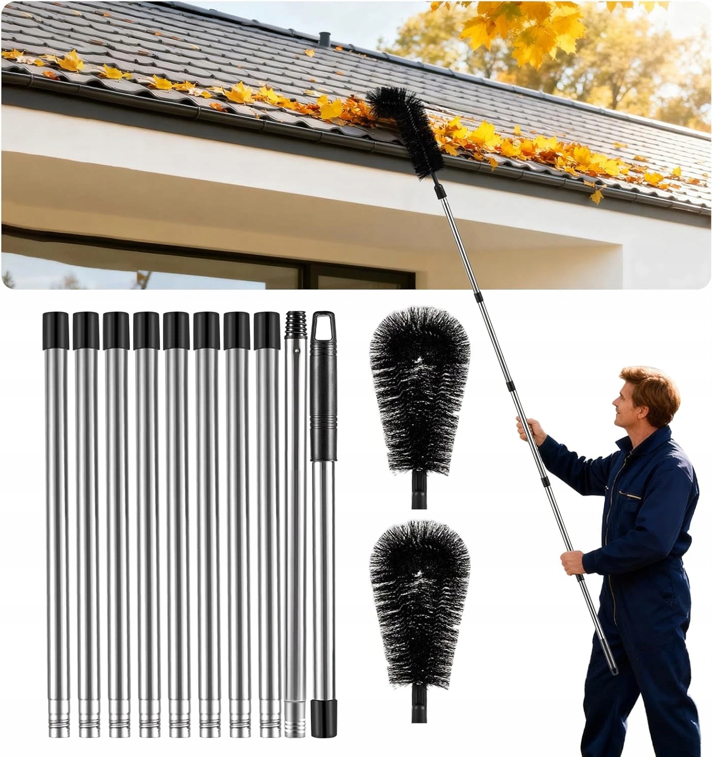 Levně Teleskopický Kartáč Na Čištění Okapů Pro Odstraňování Listí A Sněhu 310 CM