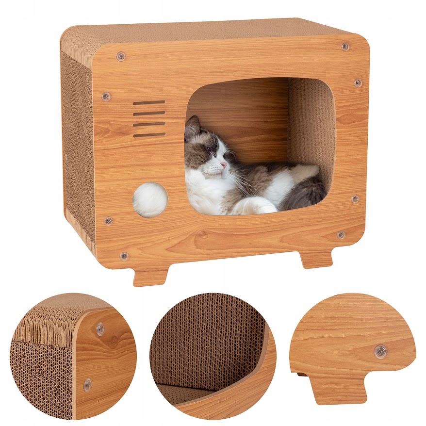 Levně Petsona DK-014 Škrabadlo Pro Kočky Kartonový domeček Pelíšek Televizor