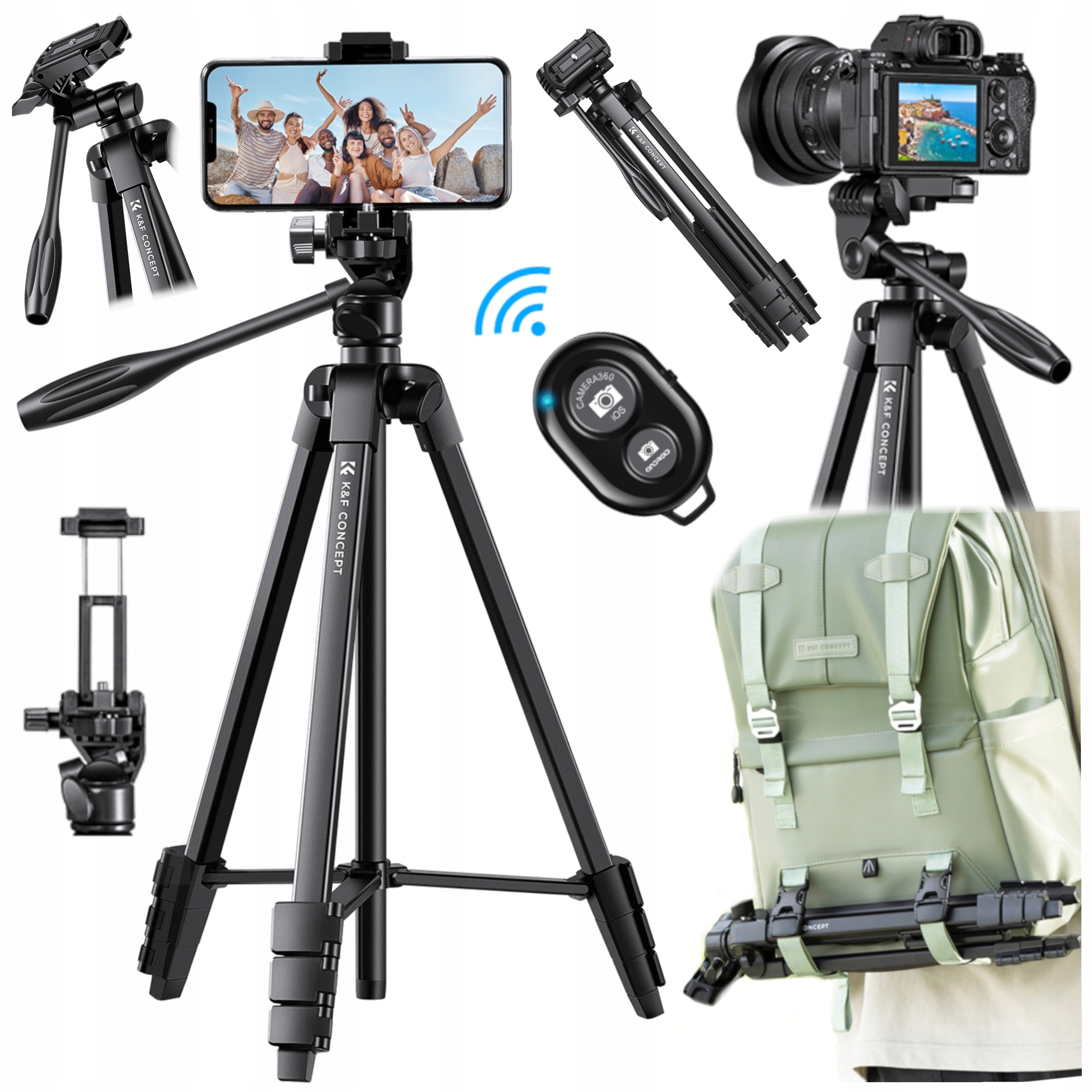 Stativ Tripod pro fotoaparát Držák pro telefon Bluetooth dálkové ovládání Selfie tyč